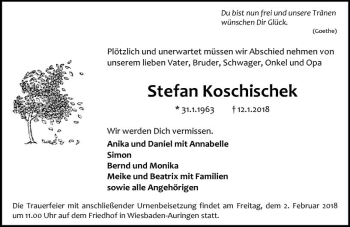 Traueranzeige von Stefan Koschischek von Trauerportal Rhein Main Presse