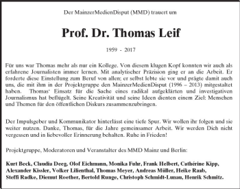 Traueranzeige von Thomas Leif von Trauerportal Rhein Main Presse