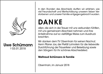 Traueranzeige von Uwe Schürmann von  Usinger Anzeiger