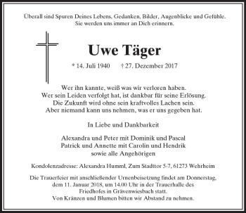 Traueranzeige von Uwe Täger von  Usinger Anzeiger
