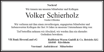 Traueranzeige von Volker Schierholz von VRM Trauer