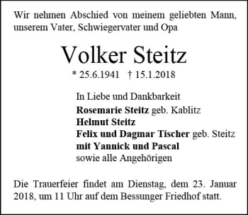 Traueranzeige von Volker Steitz von Trauerportal Rhein Main Presse