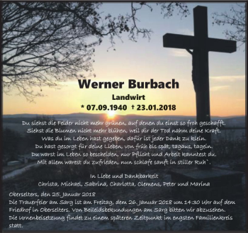 Traueranzeige von Werner Burbach von  Camberger Anzeiger