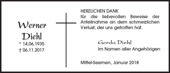 Traueranzeige von Werner Diehl von  Kreisanzeiger