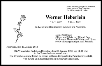 Traueranzeige von Werner Heberlein von  Gießener Anzeiger