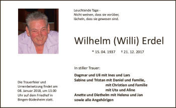 Traueranzeige von Wilhelm Erdel von Trauerportal Rhein Main Presse