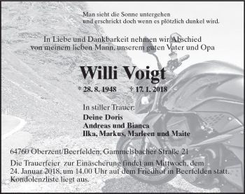 Traueranzeige von Willi Voigt von Trauerportal Rhein Main Presse