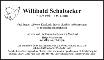 Traueranzeige von Willibald Schabacker von Trauerportal Rhein Main Presse