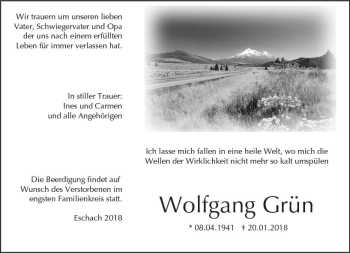 Traueranzeige von Wolfgang Grün von Trauerportal Rhein Main Presse