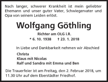 Traueranzeige von Wolfgang Göthling von Trauerportal Rhein Main Presse