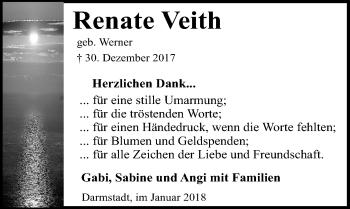 Traueranzeige von Renate Veith von Trauerportal Rhein Main Presse