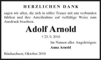 Traueranzeige von Adolf Arnold von  Kreisanzeiger