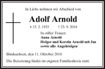 Traueranzeige von Adolf Arnold von  Kreisanzeiger