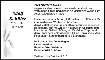 Traueranzeige von Adolf Schüler von vrm-trauer