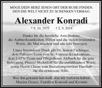 Traueranzeige von Alexander Konradi von  Camberger Anzeiger