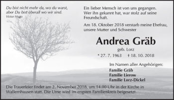 Traueranzeige von Andrea Gräb von  Kreisanzeiger