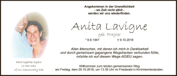 Traueranzeige von Anita Lavigne von vrm-trauer