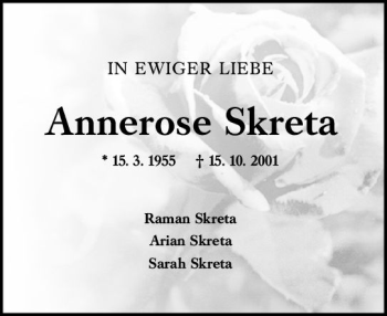 Traueranzeige von Annerose Skreta von vrm-trauer