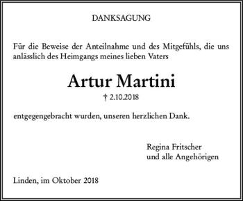 Traueranzeige von Artur Martini von  Gießener Anzeiger
