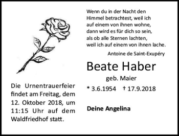 Traueranzeige von Beate Haber von vrm-trauer