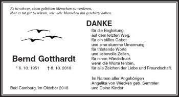 Traueranzeige von Bernd Gotthardt von  Camberger Anzeiger