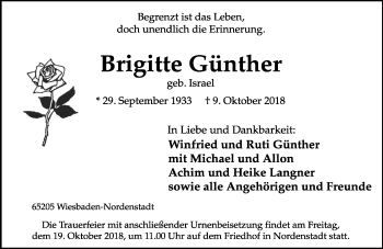 Traueranzeige von Brigitte Günther von vrm-trauer