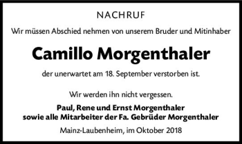 Traueranzeige von Camillo Morgenthaler von vrm-trauer