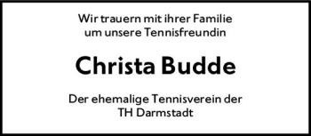 Traueranzeige von Christa Budde von vrm-trauer