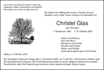 Traueranzeige von Christel Glas von  Kreisanzeiger