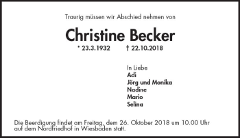 Traueranzeige von Christine Becker von vrm-trauer