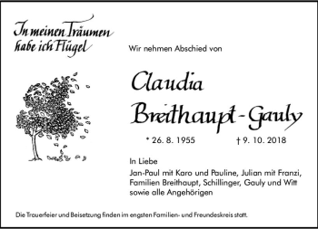 Traueranzeige von Claudia Breithaupt-Gauly von vrm-trauer