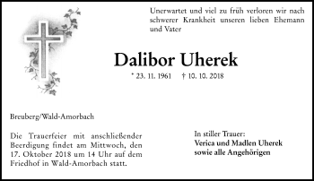 Traueranzeige von Dalibor Uherek von vrm-trauer