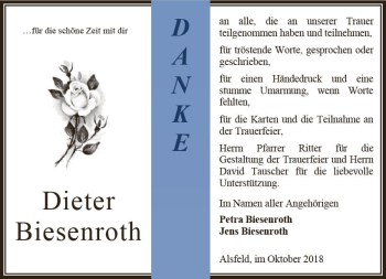 Traueranzeige von Dieter Biesenroth von VRM Trauer