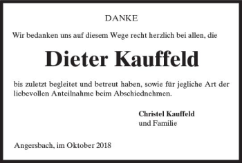 Traueranzeige von Dieter Kauffeld von VRM Trauer