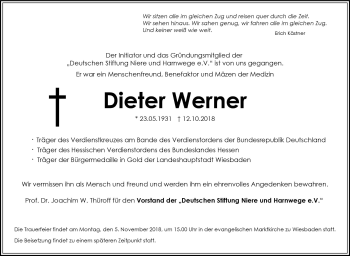 Traueranzeige von Dieter Werner von vrm-trauer