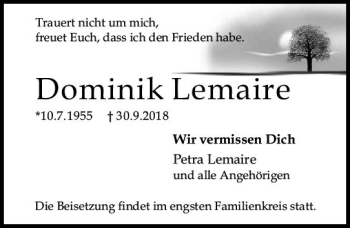Traueranzeige von Dominik Lemaire von vrm-trauer