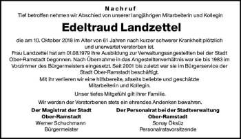 Traueranzeige von Edeltraud Landzettel von vrm-trauer