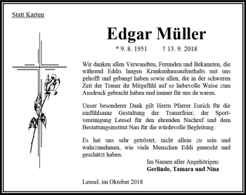 Traueranzeige von Edgar Müller von VRM Trauer