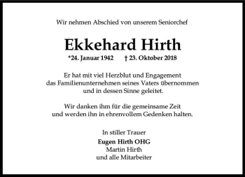 Traueranzeige von Ekkehard Hirth von vrm-trauer