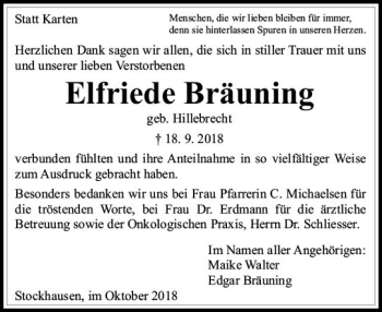 Traueranzeige von Elfriede Bräuning von  Gießener Anzeiger