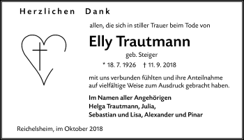 Traueranzeige von Elly Trautmann von vrm-trauer