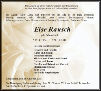 Traueranzeige von Else Rausch von VRM Trauer