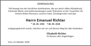 Traueranzeige von Emanuel Richter von  Gießener Anzeiger
