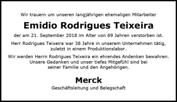 Traueranzeige von Emidio Rodrigues Teixeira von vrm-trauer