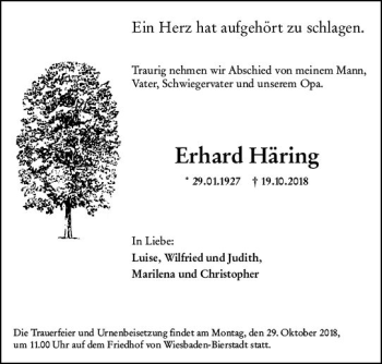 Traueranzeige von Erhard Häring von vrm-trauer