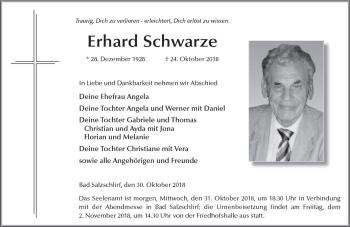 Traueranzeige von Erhard Schwarze von VRM Trauer Traueranzeige von Erhard Schwarze von VRM Trauer