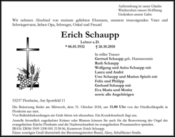 Traueranzeige von Erich Schaupp von vrm-trauer