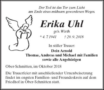 Traueranzeige von Erika Uhl von  Kreisanzeiger