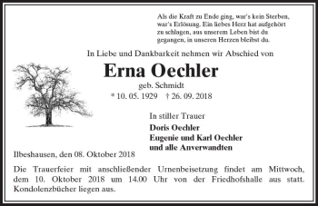 Traueranzeige von Erna Oechler von VRM Trauer