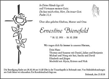 Traueranzeige von Ernestine Bienefeld von vrm-trauer